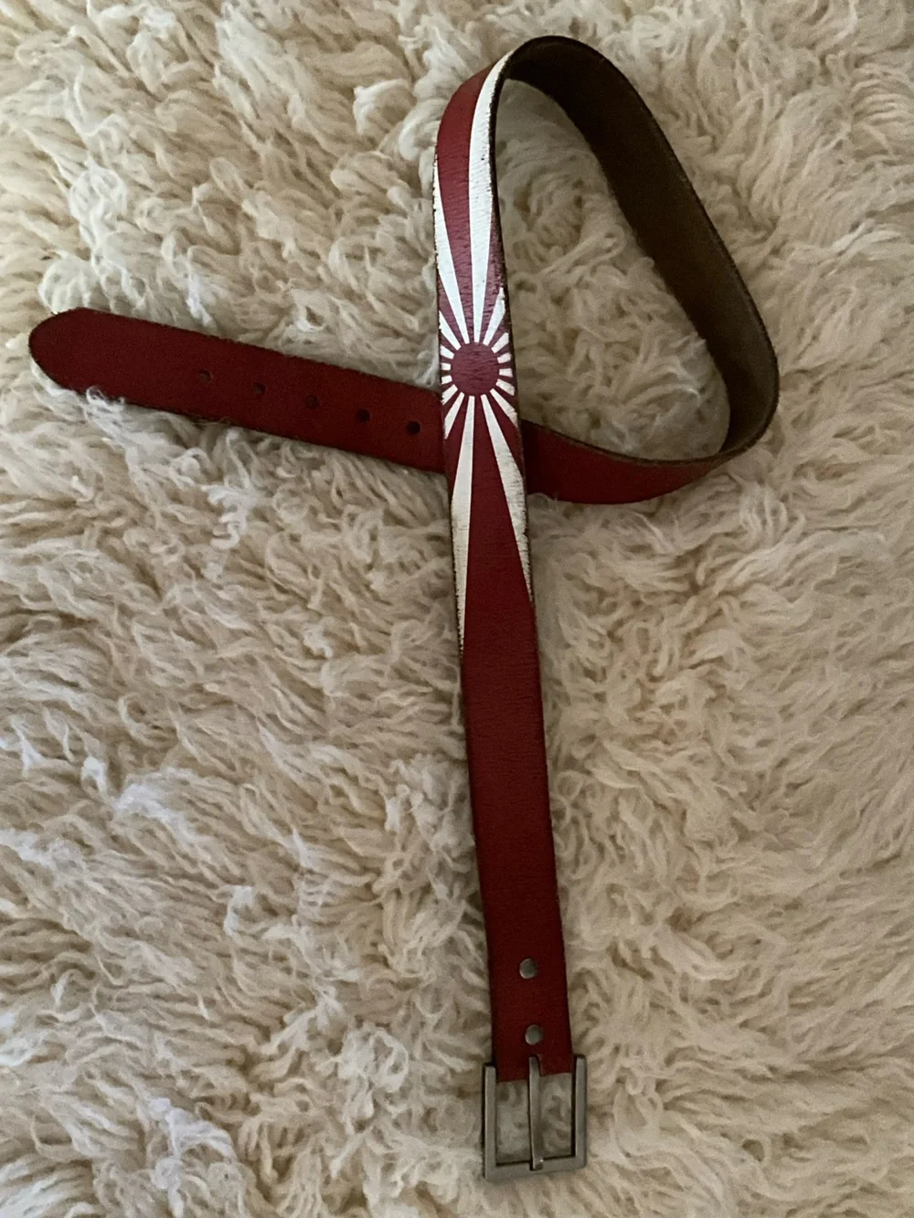 Rising Sun Red Leather Men's Belt with Sunburst Detail